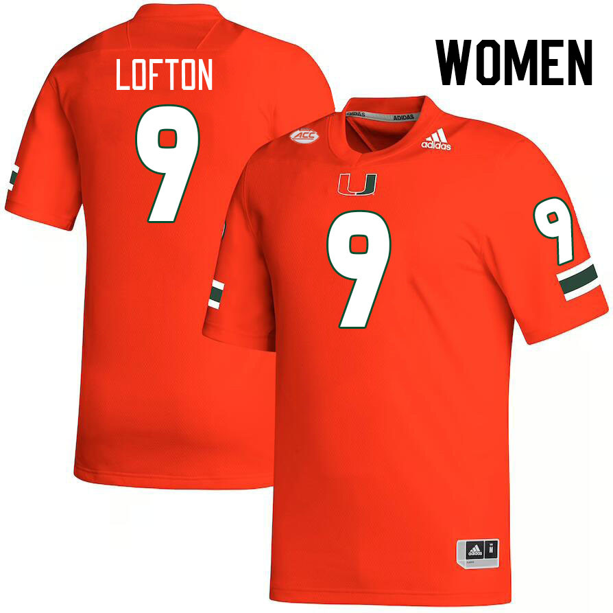 Women #9 Elija Lofton Miami Hurricanes College Football Jerseys Stitched-Orange